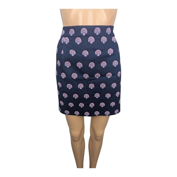 J. Crew Factory Navy Blue Seashell Print Skirt 2 - Picture 1 of 8